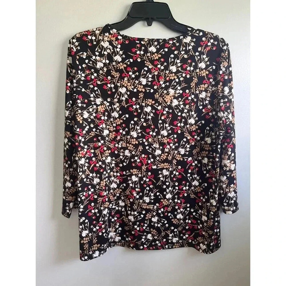 LIZ CLAIBORNE WOMENS PL FLORAL 3/4 SLEEVE BLOUSE ONE BUTTON AT NECK LINE - Picture 3 of 6